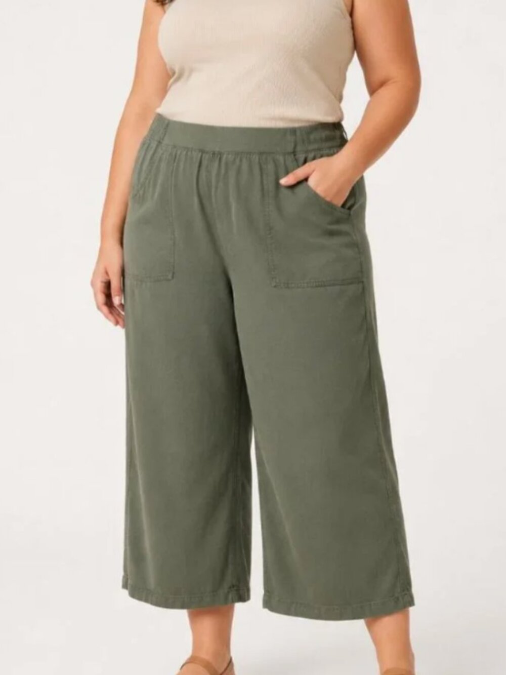 St. John's Bay Women's Plus Wide Leg High Rise Capri Pant, Oregano Green, 2X NWT